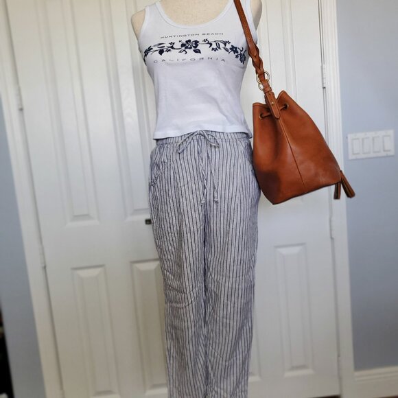 American Eagle Striped Linen Drawstring Waist Pants Small - Picture 10 of 14